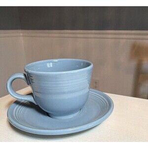 Fiesta Blue Glossy Ceramic Cup & Saucer With Handle Round Two-Piece